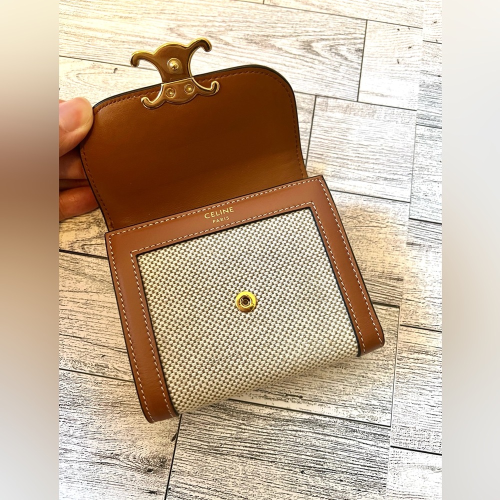 Celine Natural Canvas Leather Small Triomphe Wallet - Picture 10 of 16